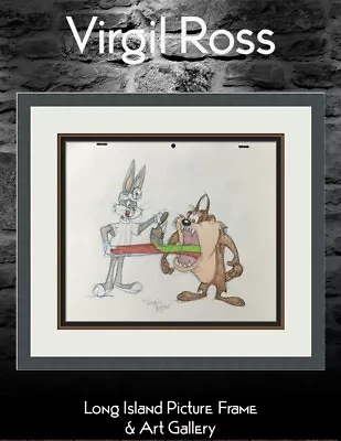 Virgil Ross Original Signed Model Sheet Drawing Taz & Bugs Bunny Custom Frame I • $395