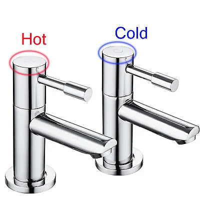 Pair Of Hot And Cold Basin Sink Mixer Taps Chrome Bathroom Faucets Twin Level⭐⭐⭐ • £23.40