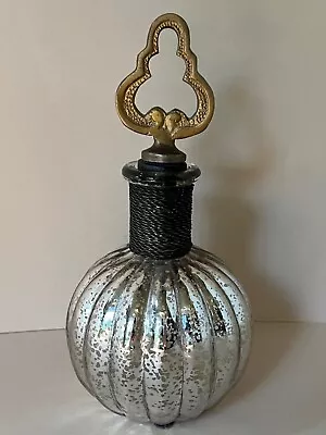 NEW! DECORATIVE MERCURY GLASS RIBBED BOTTLE Wrapped STEM With METAL STOPPER VASE • $95