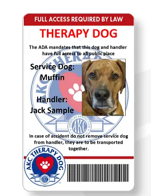 $7.99 • Buy THERAPY DOG Handler ID Card Printed In Vivid Full Color Mailed Out Same Day