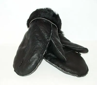 NEW HANDMADE MENS Black REAL SHEARLING SHEEPSKIN MITTENS MITTS GLOVES SIZE XXL • $49.99