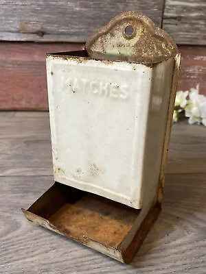 1930s Metal Matchstick Holder Old Dispenser White Rustic Farmhouse Matches • $25