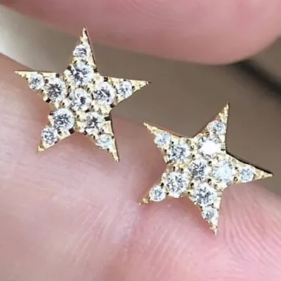 Star Cubic Zirconia Elegant 18k Yellow Gold Plated Stud Earrings Jewelry A Pair • $1.96