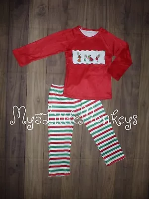 NEW Boutique Dr Seuss Grinch Stole Christmas Boys Panel Shirt & Pants Outfit • $15.19