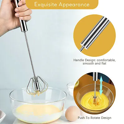 Semi-Auto Egg Whisk Hand Push Egg`Beater Stainless Steel Blender Mixer Whisk  • £3.99