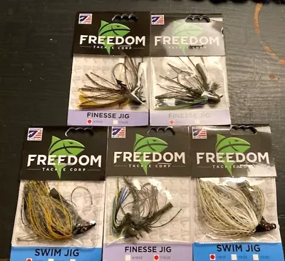 5 NEW Packs FREEDOM TACKLE Fishing FINESSE & SWIM JIG Bundle Lot 5 JIGS Assorted • $10.50