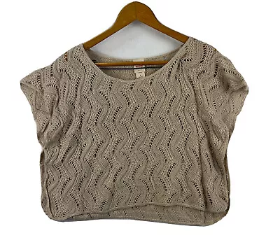 Mossimo Beige Crocheted Knit Pullover Sweater Size Small Crew Neck Women Acrylic • $9.69