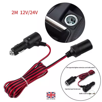 £6.76 • Buy 2 Meters Car Cigarette Lighter 12V Extension Cable Adapter Socket Charger Lead