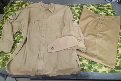$41 • Buy Ww2 Usmc Khaki Shirt Trousers &  Cover Ww2 Impressions Exc Cond. Nice!