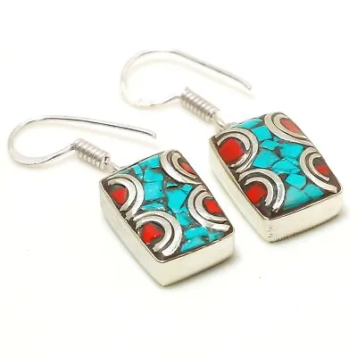 Turquoise Red Coral Handmade Ethnic Drop/Dangle Nepalese Earrings 1.40  NE 5022 • $6.49