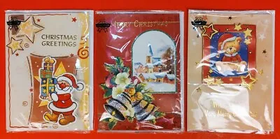 Lot Of 3  Musical 3D Christmas New Years Cards Lights Up Plays Xmas Jingles NOS • $19.99