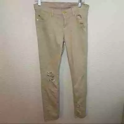 7 For All Mankind Slim Cigarette Distressed Womens Size 28 Khaki Tan Boho • $29.90