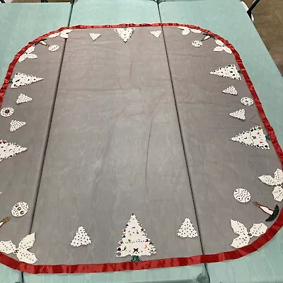 Vintage NET Tulle  Christmas Tablecloth Red White Sequins Trees Holly Candles • $18