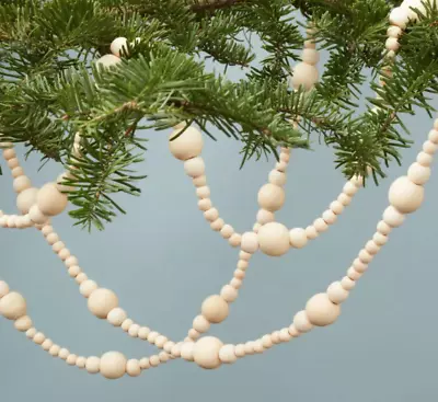 Hearth & Hand With Magnolia 12' Natural Wood Cream/Ivory Bead Garland Christmas • $22.99