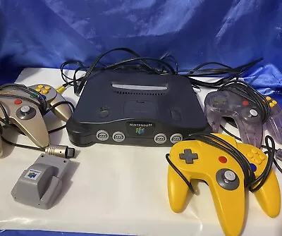 N64 Nintendo 64 Console PAL W/ Cables 3 Controllers & Rumble Pak Tested/Works • $260