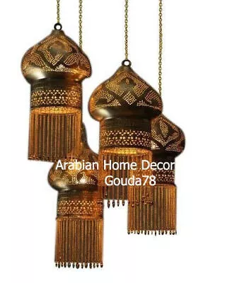 Handcrafted 4 In 1 Moroccan Brass Ceiling Light Fixture Lamp Chandelier • $273.90