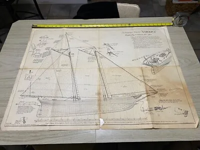 $145 • Buy Schooner Yatch AMERICA Vintage Blueprint Model Builder Plans Americas Cup