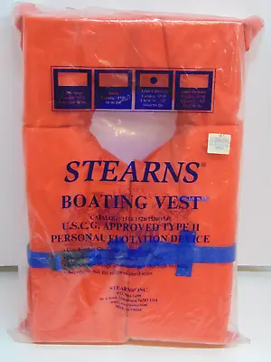 Stearns Boating Life Jacket Vest Orange USCG Type II Personal Flotation Device • $11.69