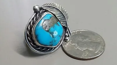 $225 • Buy Estate High Grade Iconic Morenci Blue Turquoise Gem 60's Signed Ring Fits Sz 7.5
