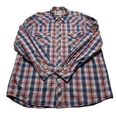 Western Shirt Long Sleeve Size XL Blue Red Multi Check Summer Cowboy Ranch • £14.95