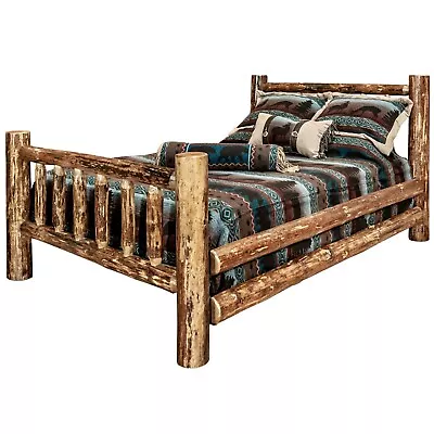 Log Bed QUEEN Size Amish Made Solid Pine Beds Rustic Cabin Furniture • $1208.07