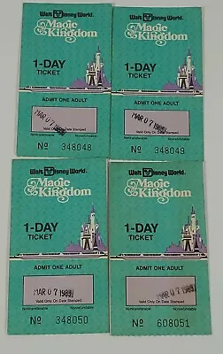 Vintage 1985 Walt Disney World Magic Kingdom 1 Day Ticket Stub Lot Of 4 • $44.99