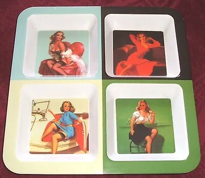 LARGE 4 DISH 50s PIN UPS SEXY LADY SNACK TRAY SERVING PLATTER 30 X 30cm MAN CAVE • £3.99