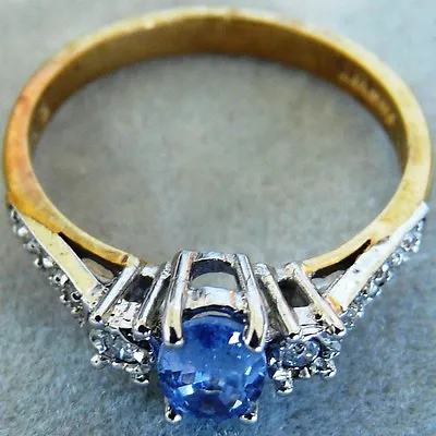 9ct Gold Ceylon Sapphire And Diamond Ring Size M • £499.99