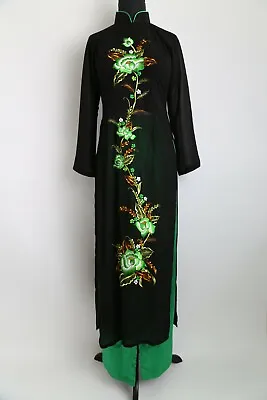 Vietnamese Ao Dai -  Womens Embroidered Floral W/ Pants (29  Bust - 37  Bust) • $19.99