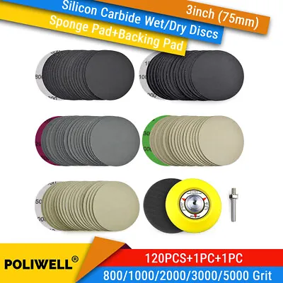 3 Inch Sanding Discs 800-5000 Grit For Drill Wet Dry Hook Loop Sandpaper Pads US • $14.99