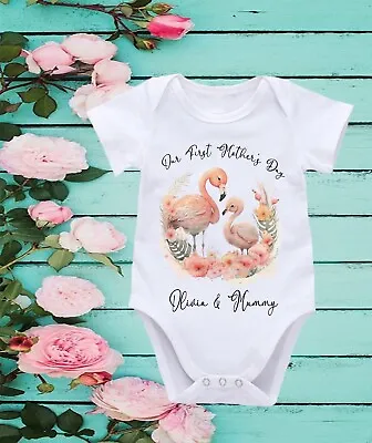 Our First Mothers Day Cute Flamingos Bodysuit Baby Vest Sleepsuit Cute Vest 633 • £11.97