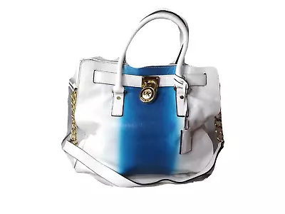 Michael Kors Hamilton Spray Large North South Tote Bag White~Blue Retail $398 • $99