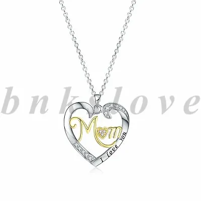 925 Sterling Silver CZ Love You Mom Heart Pendant Necklace For Mother's Day Gift • $20.99