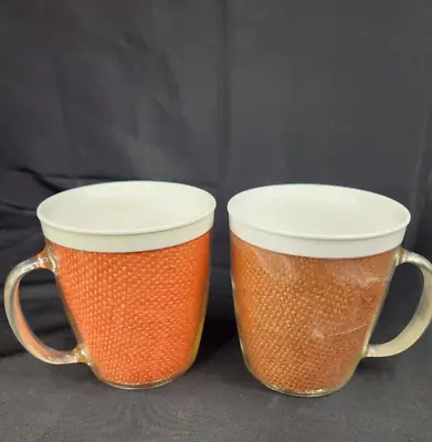 Brown / Orange Raffia Ware Thermo Temp Insulated Melmac Plastic Cup Tumbler Mugs • $14.99