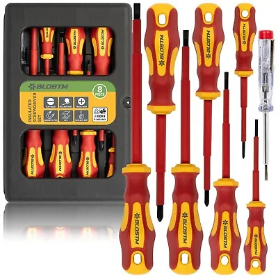 BLOSTM Insulated Screwdriver Set 8pcs VDE Electrical Magnetic Tips Flat Cross • £12.99