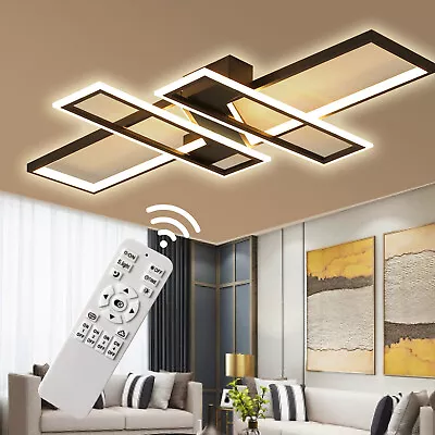 Modern LED Ceiling Lights Fixture Black Dimmable Chandelier Remote Control NEW • $76.33