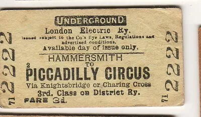 Railway  Ticket London Electric Rly Hammersmith - Piccadilly Circus • £3.99