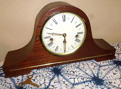 Nice 8 Day German Westminster Chime Tambor Mahogany Mantel Clock Project! • $34.99
