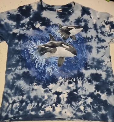 Vintage SeaWorld Orca T-Shirt - Size Medium 21  P2P - Tie Dye Acid Wash  • £9.99