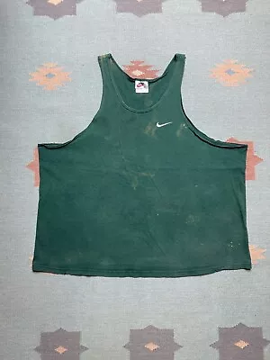 Vintage 90s Nike Tank Top Muscle Shirt Forest Green Faded Swoosh Check XXL USA • $25