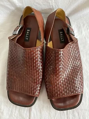 Bally Gonial Brown Leather Strap Sandals Shoes 10.5 Made In Italy Vintage 70s • $151.95