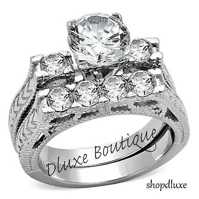 2.95 Ct Round Cut Cz Stainless Steel Vintage Wedding Ring Set Women's Size 5-11 • $16.99