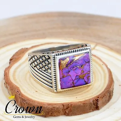 Purple Copper Turquoise 925 Sterling Silver Mens Ring Jewelry - Size 6-14 • $33.50