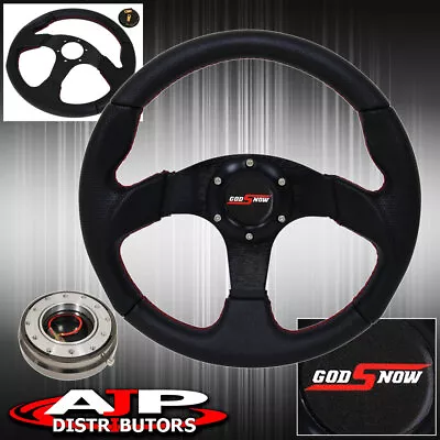 Universal Black Pvc Leather Steering Wheel+Thin Gunmetal Quick Release+Godsnow • $51.99