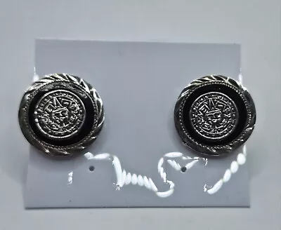 Mayan Aztec Calendar 925 Sterling Silver Cufflinks Onyx Stone Alpaca Made Mexico • $39.99