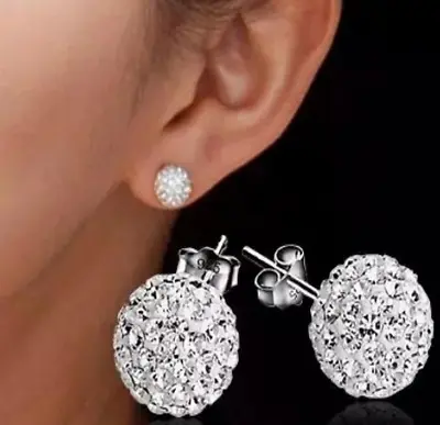 Womens Multi Gem Earrings Crystal Ball 925 Sterling Silver Plated Round Ear Stud • £3.49