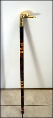 Vintage Brass Duck Handle Walking Stick/Cane With Multi Wood And Turned #E191 • $59.99