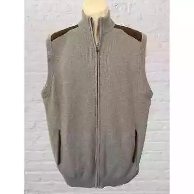 Chaps NWOT Sweater Vest Full Zip Grey Brown Trim Men's Large • $21