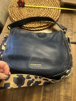 Michael Kors Lydia Pebbled Leather Medium Shoulder Hobo Bag Blue EUC • $65