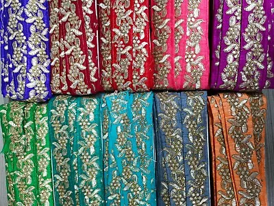 £5.75 • Buy 2 Metre 3cm Wide Indian Sequins Leaf Flower Embroidery Trim Ribbon Lace £5.75/2m